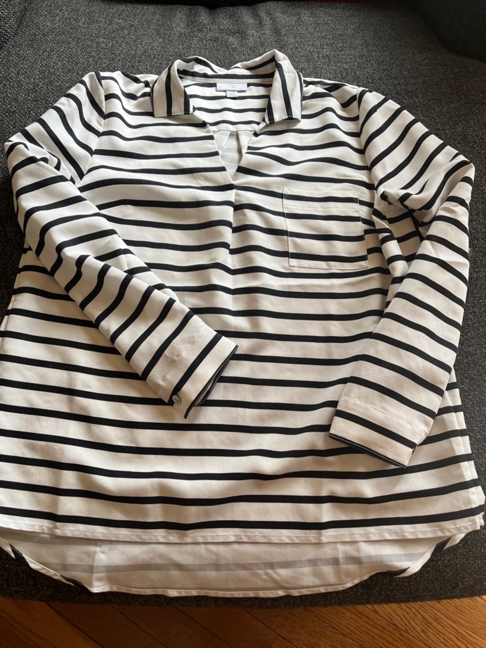 JJill Striped Collared Long Sleeve Shirt - Black & White